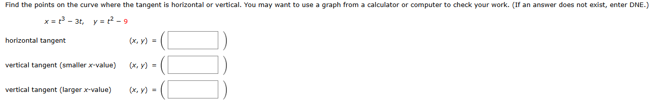 x = t ^ ( 3 ) - 3 t , y = t ^ ( 2 ) - 9