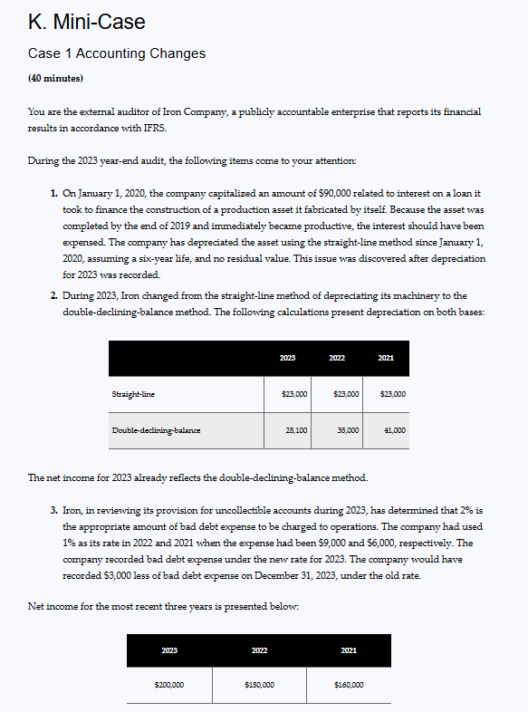 K . Mini - Case Case 1 Accounting Changes ( 4 0