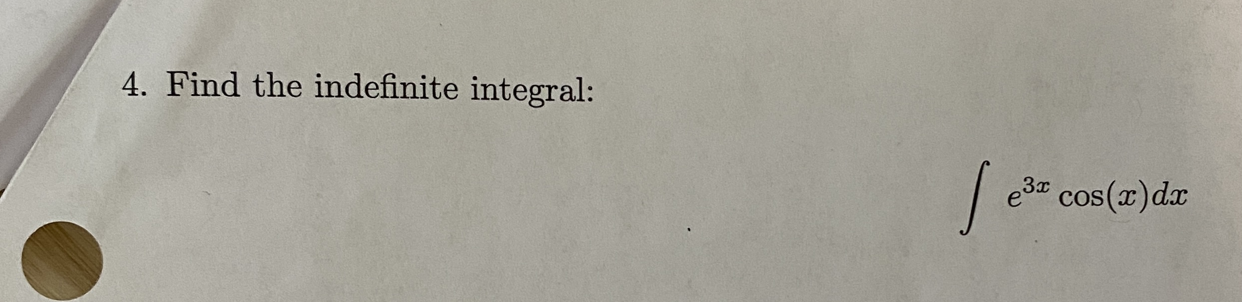 Find the indefinite integral: e 3 x c o s ( x ) d