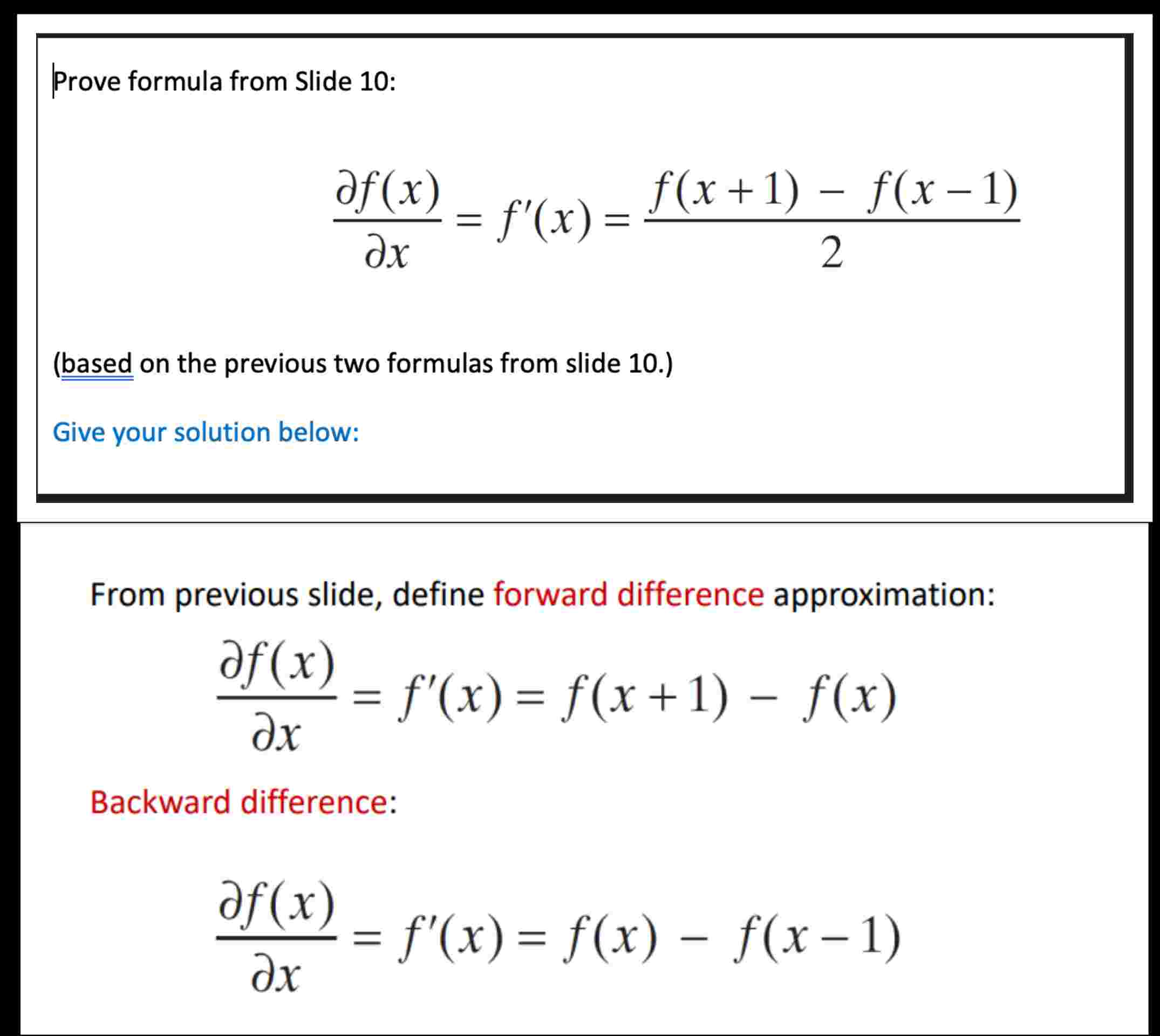 Prove formula from Slide 1 0 : d e l f ( x ) d e