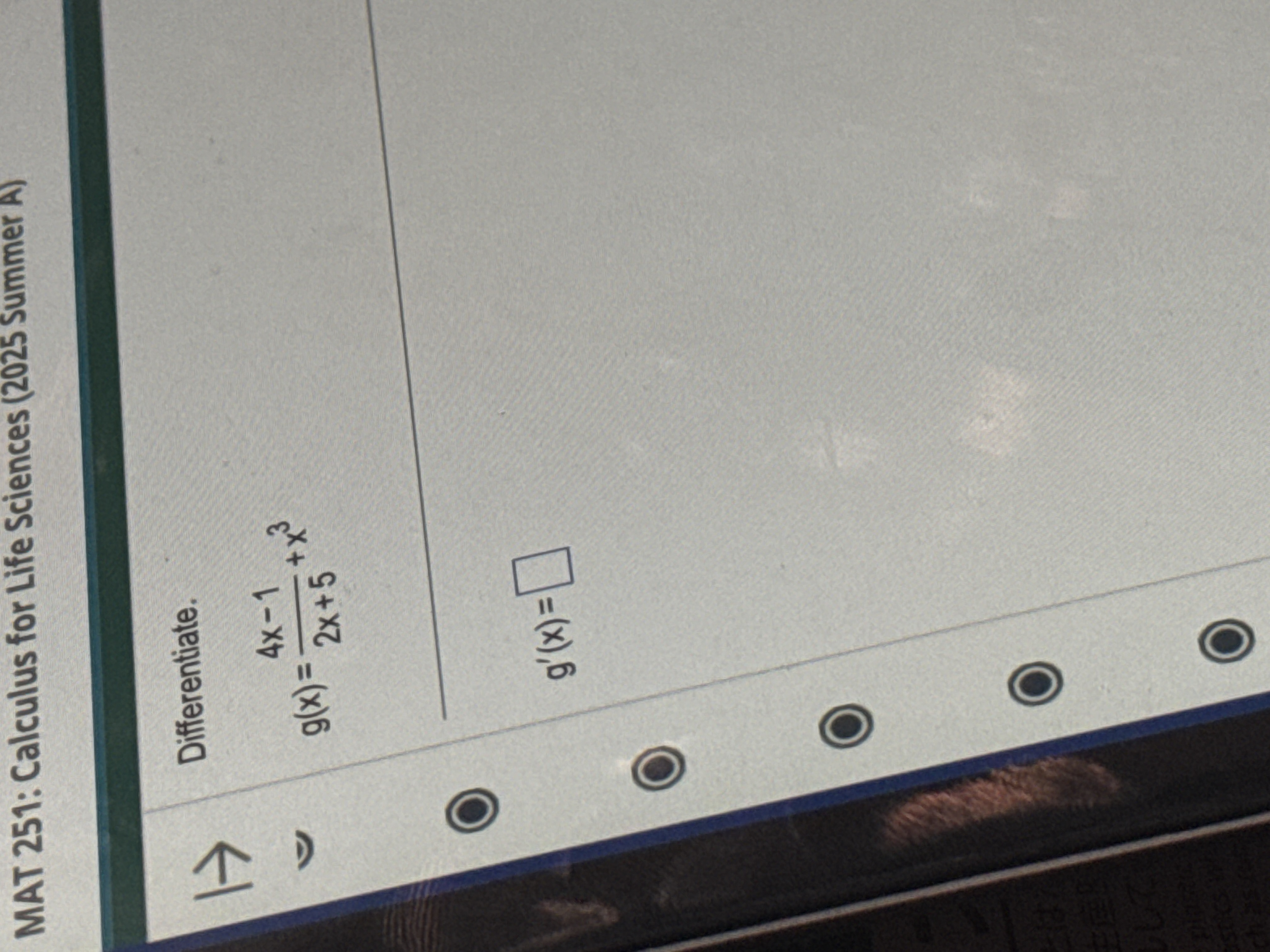 MAT 2 5 1 : Calculus for Life Sciences ( 2 0 2 5