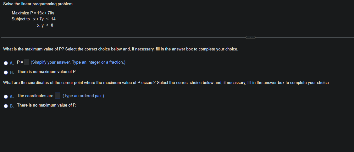 Solve the linear programming problem. Maximize P