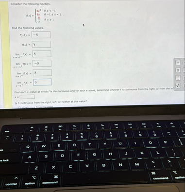 Consider the following function. ( x ) = { 8 x 2