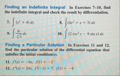 Finding an Indefinite Integral In Exercises 7 - 1