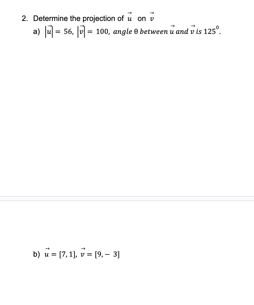 Determine the projection o f vec ( u ) o n vec (