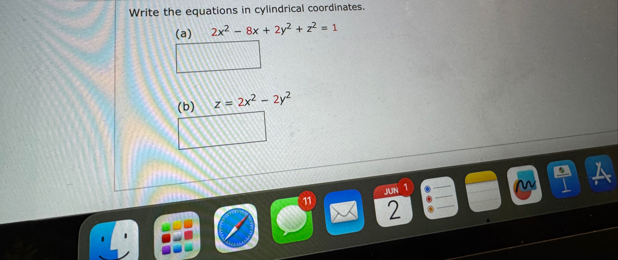Write the equations in cylindrical coordinates. (