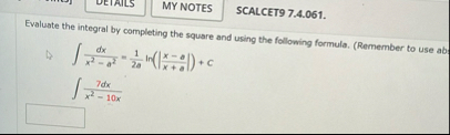 SCALCET 9 7 . 4 . 0 6 1 . Evaluate the integral