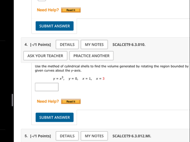Need Help? 4 . [ - / 1 Points ] SCALCET 9 6 . 3 .