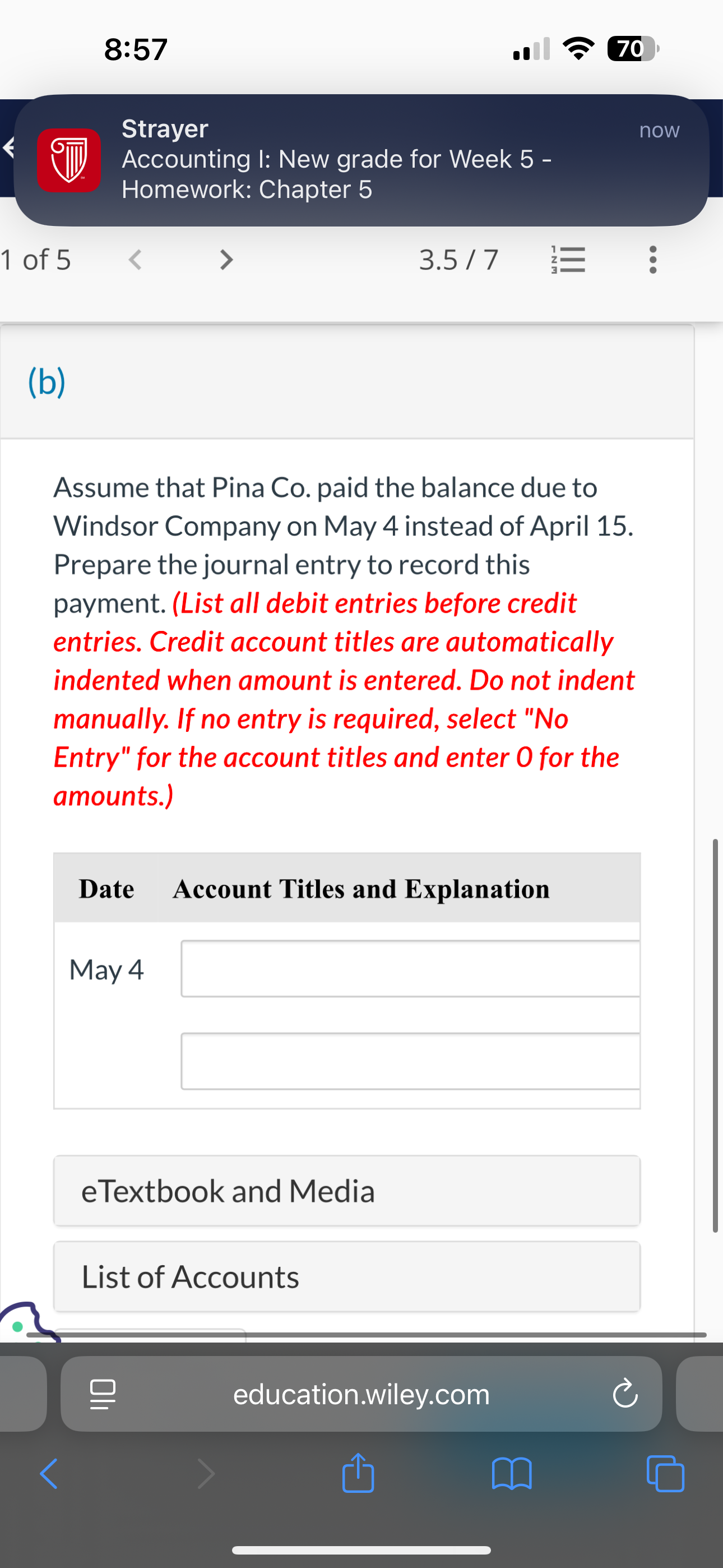 8:57 ob > | 70 Week 5 - Homework: Chapter 5 2o0f5