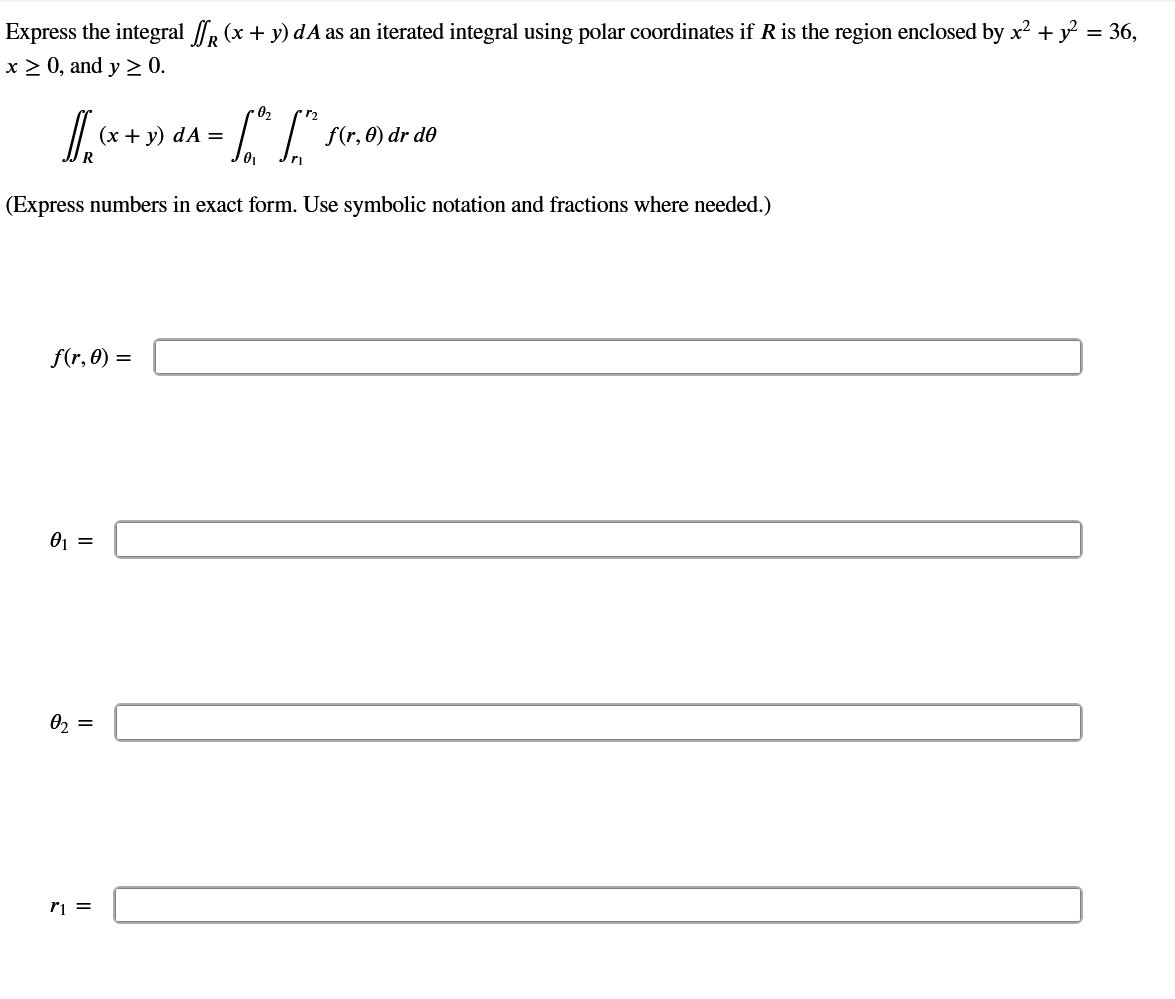 Express the integral R ( x + y ) d A a s a n