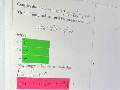 Consider the indefinite integral x 2 ( x - 6 ) (