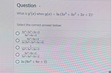 Question What is y ' ( x ) when y ( x ) = l n ( 3