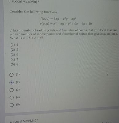 ( Local Max / Min ) * Consider the following