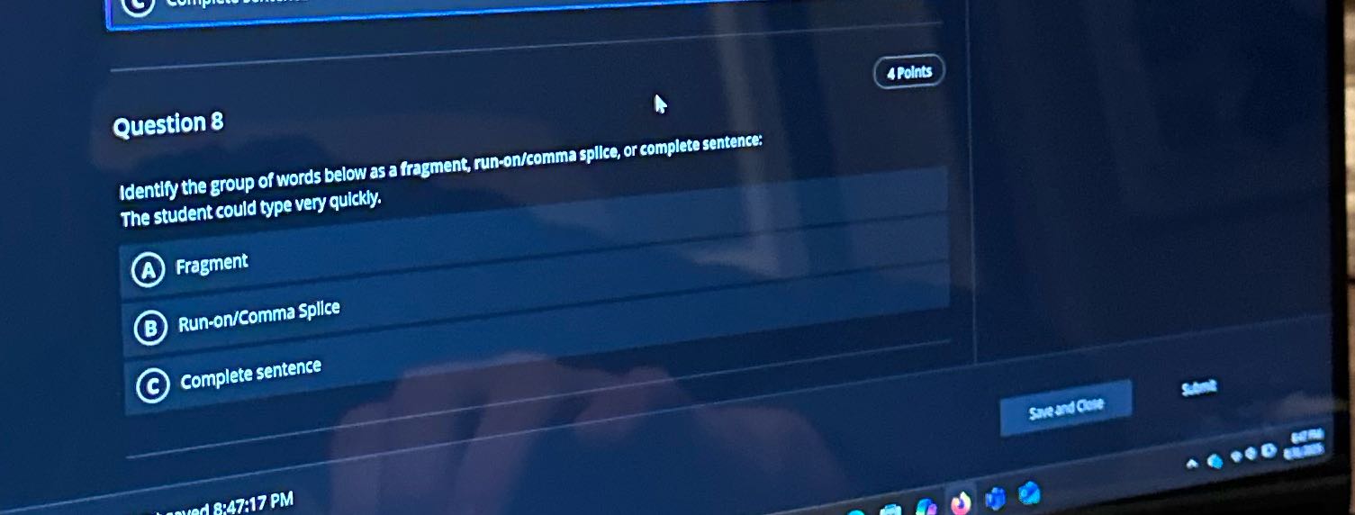 Answer this Question 8 4 Points Identify the