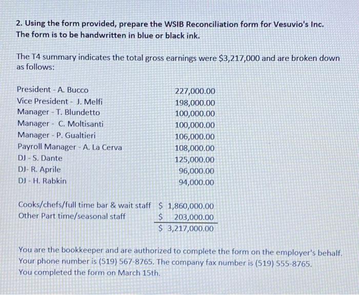 1. Using the form provided, prepare the 2020 EHT