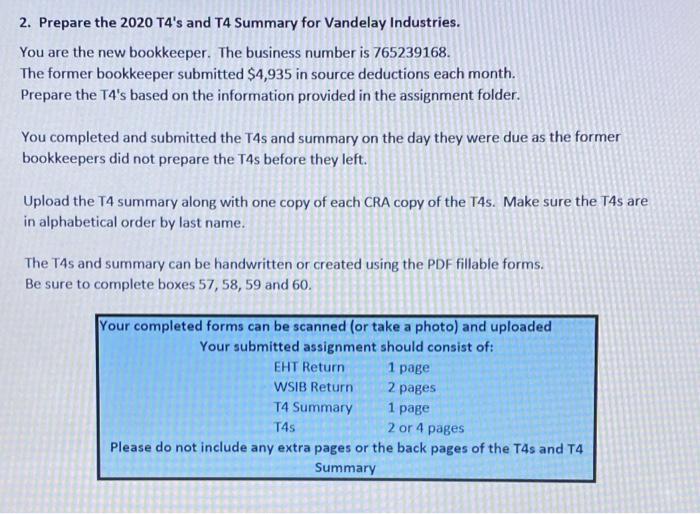 1. Using the form provided, prepare the 2020 EHT