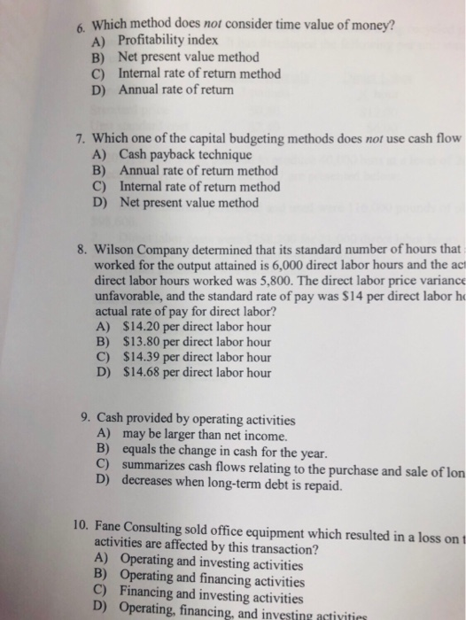6. Which method does not consider time value of