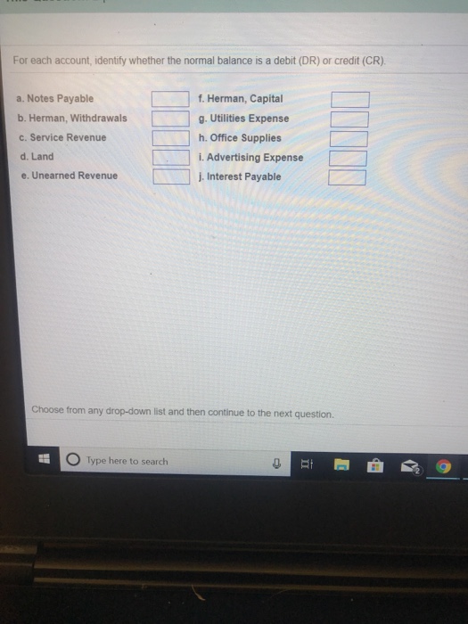 For each account, identify whether the normal