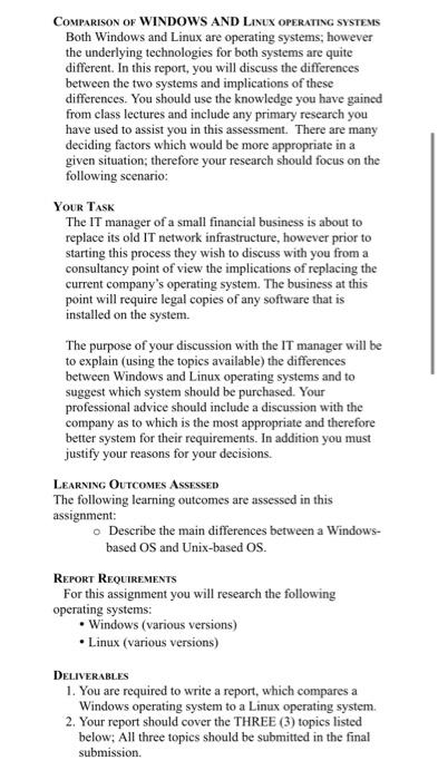 COMPARISON OF WINDOWS AND LINUX OPERATING SYSTEMS