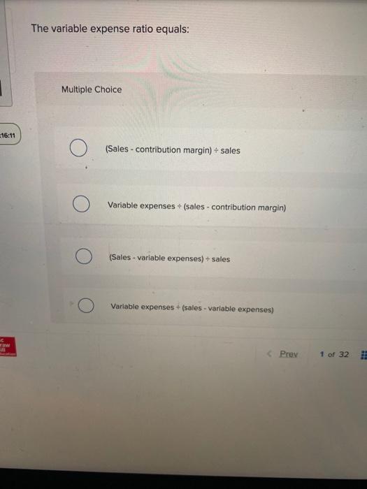 The variable expense ratio equals: Multiple