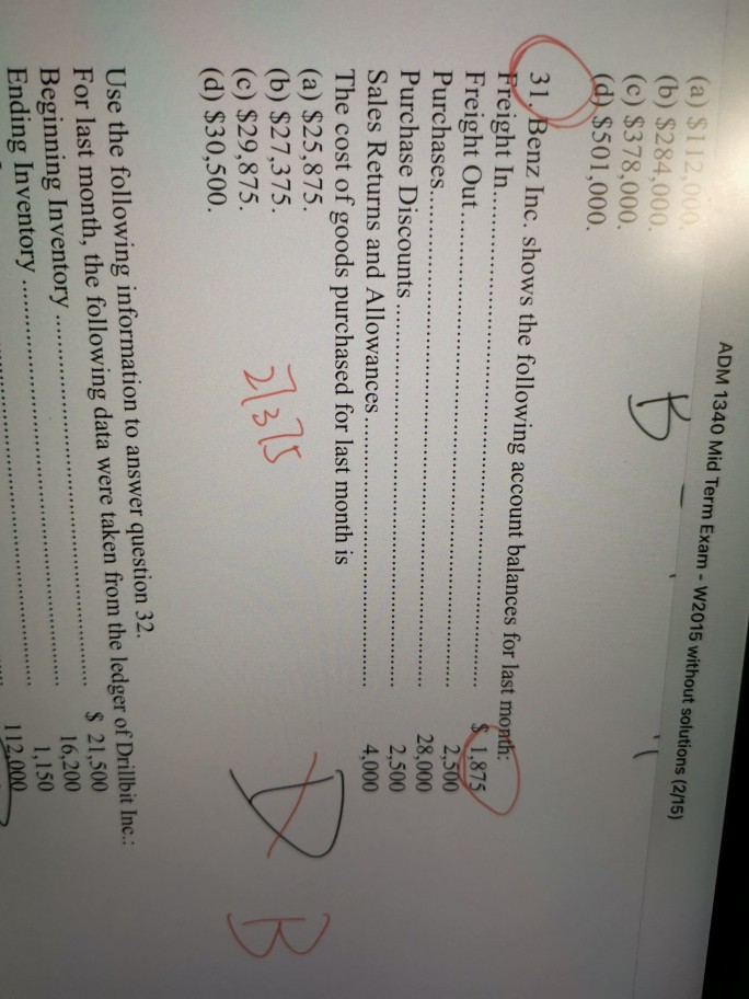 ADM 1340 Mid Term Exam - W2015 without solutions