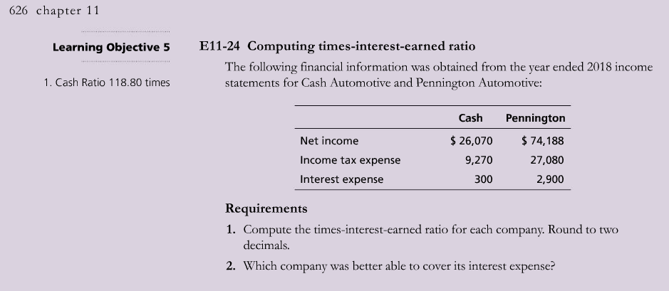 626 chapter 1 1 Learning Objective 5 E11-24