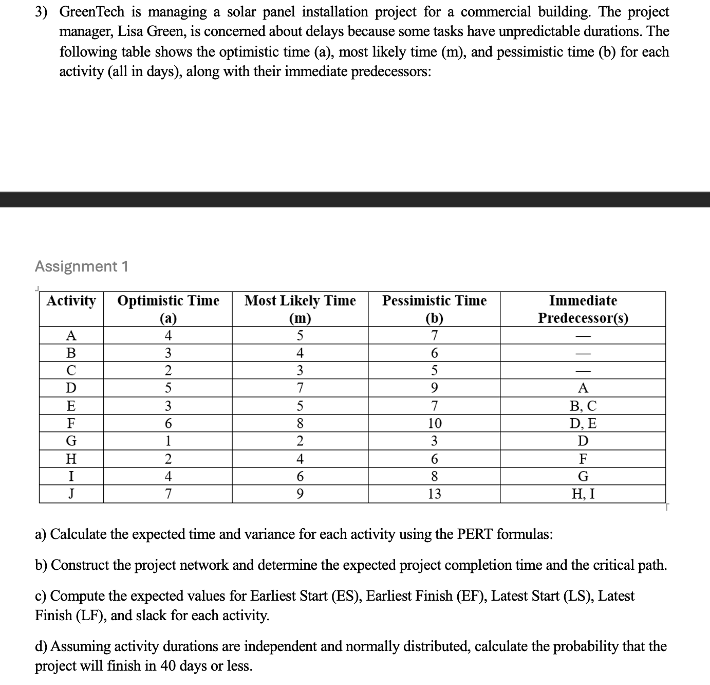 3 ) GreenTech is managing a solar panel