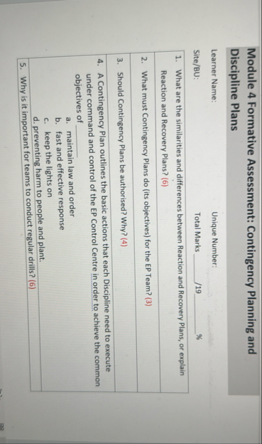 Module 4 Formative Assessment: Contingency