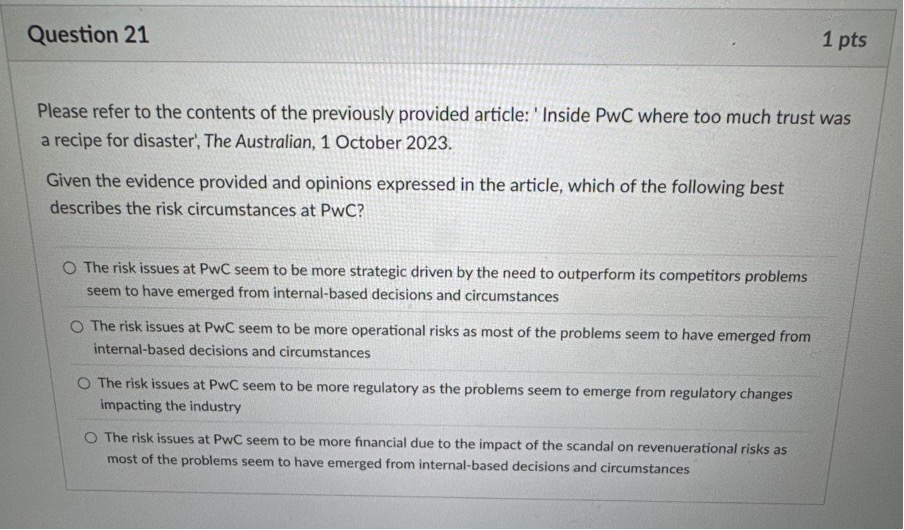 answer this Question 21 1 pts Please refer to the