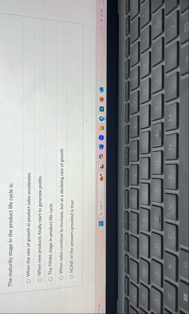 The maturity stage in the product life cycle is: