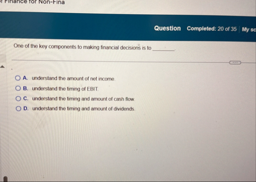 Question Completed: 2 0 of 3 5 My sc One of the