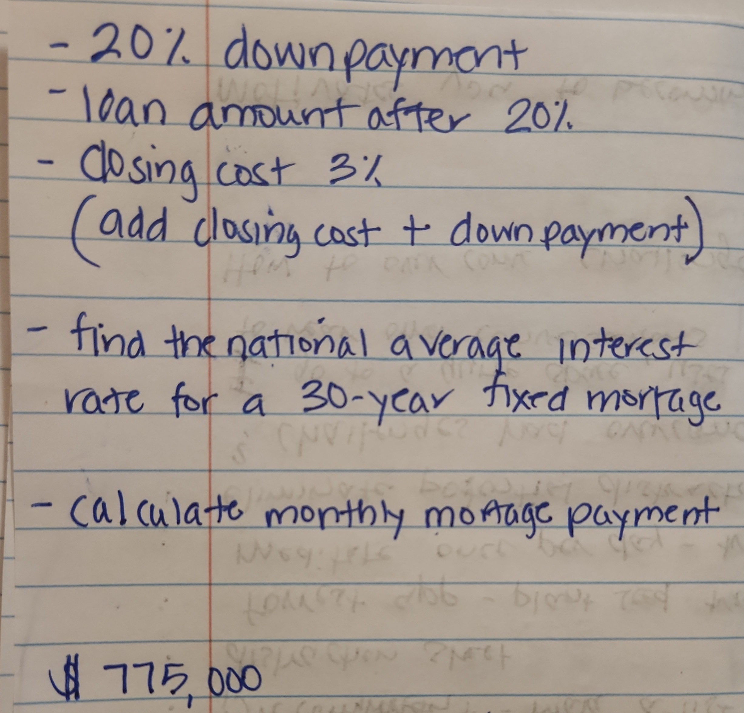 Mortgage payment and cost breakdown - 20%