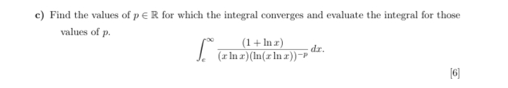 cpinR for which the integral converges and