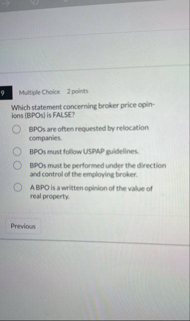 9 Multiple Choice 2 points Which statement