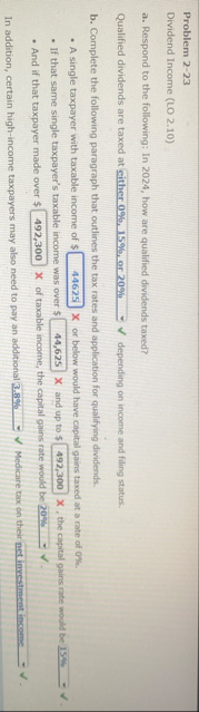 Problem 2 - 2 3 Dividend Income ( LO 2 . 1 0 ) a
