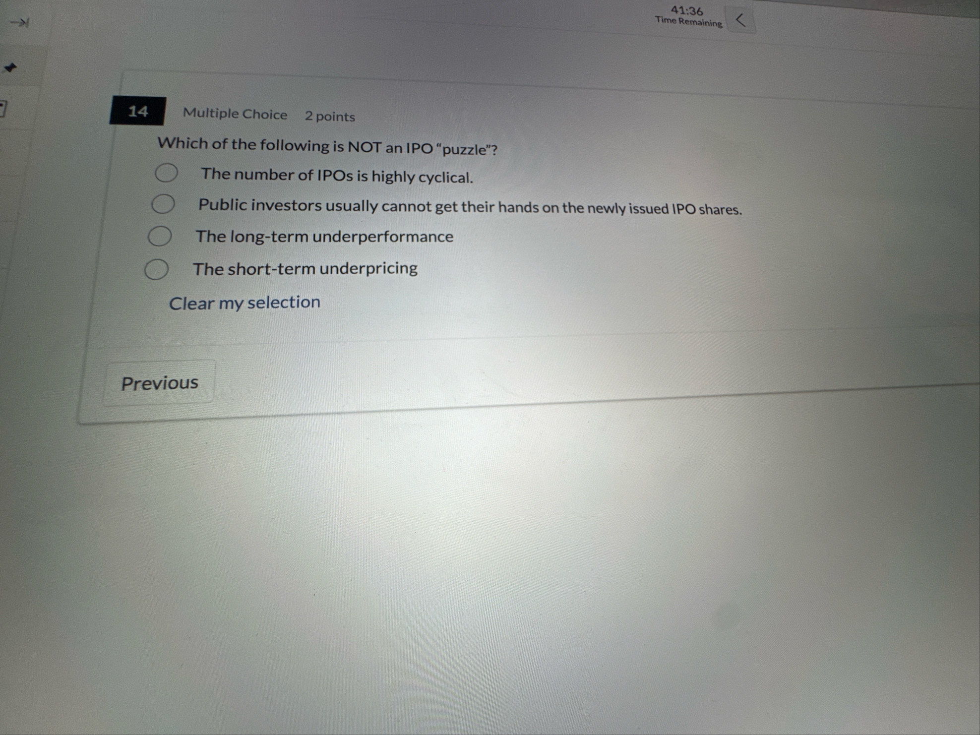 4 1 : 3 6 Time Remaining 1 4 Multiple Choice 2