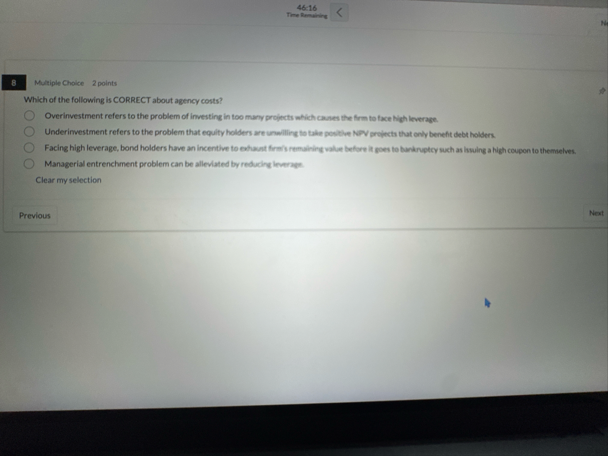 4 6 : 1 6 Time Remaining 8 Multiple Choice 2