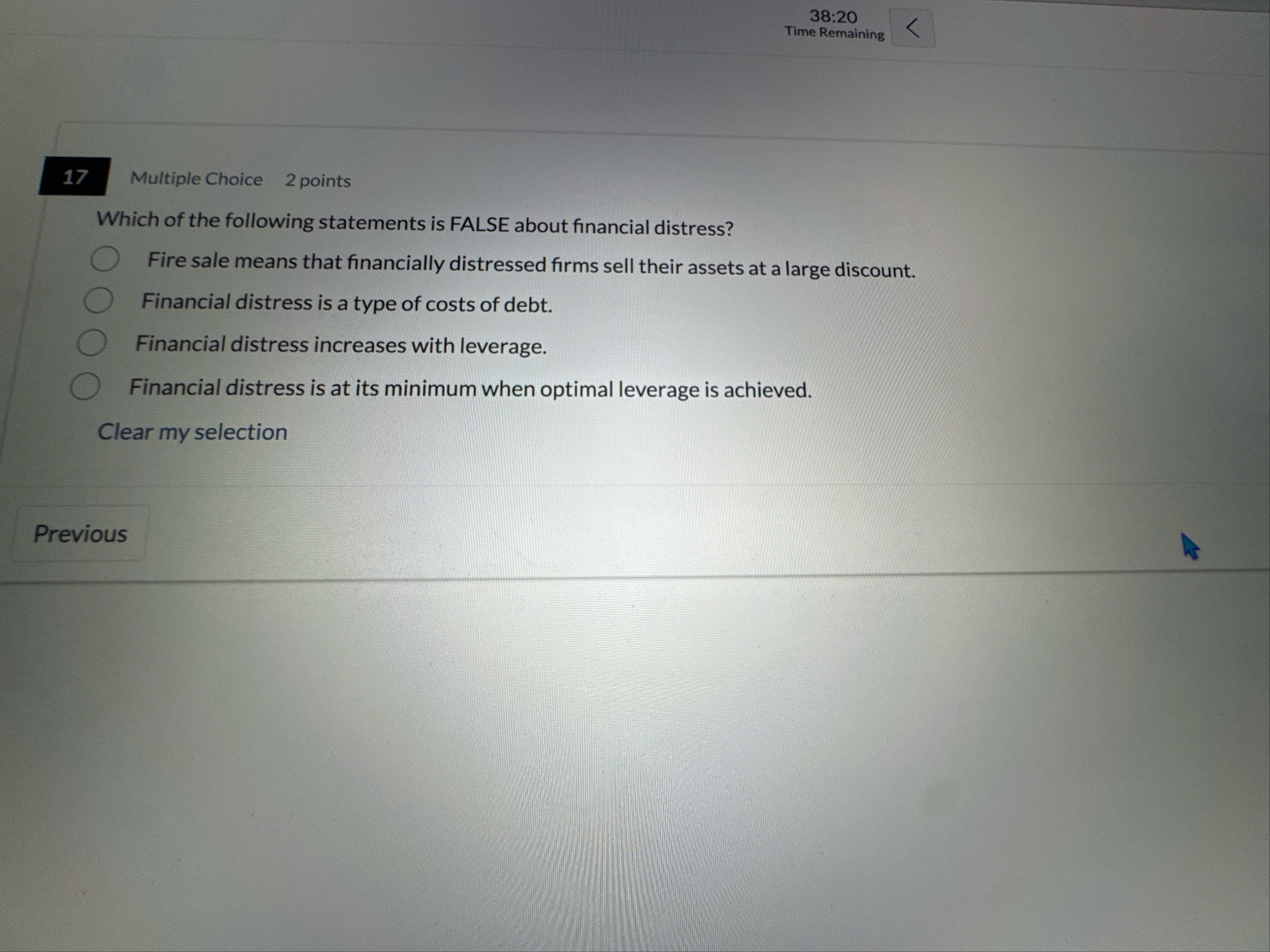 3 8 : 2 0 Time Remaining Multiple Choice 2 points