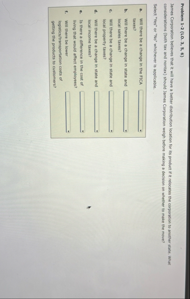 Problem 1 - 2 ( L . 3 , 5 , 6 ) James Corporation