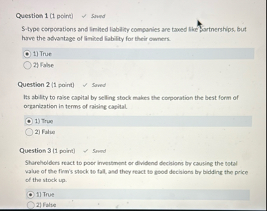 Question 1 ( 1 point ) Saved S - type