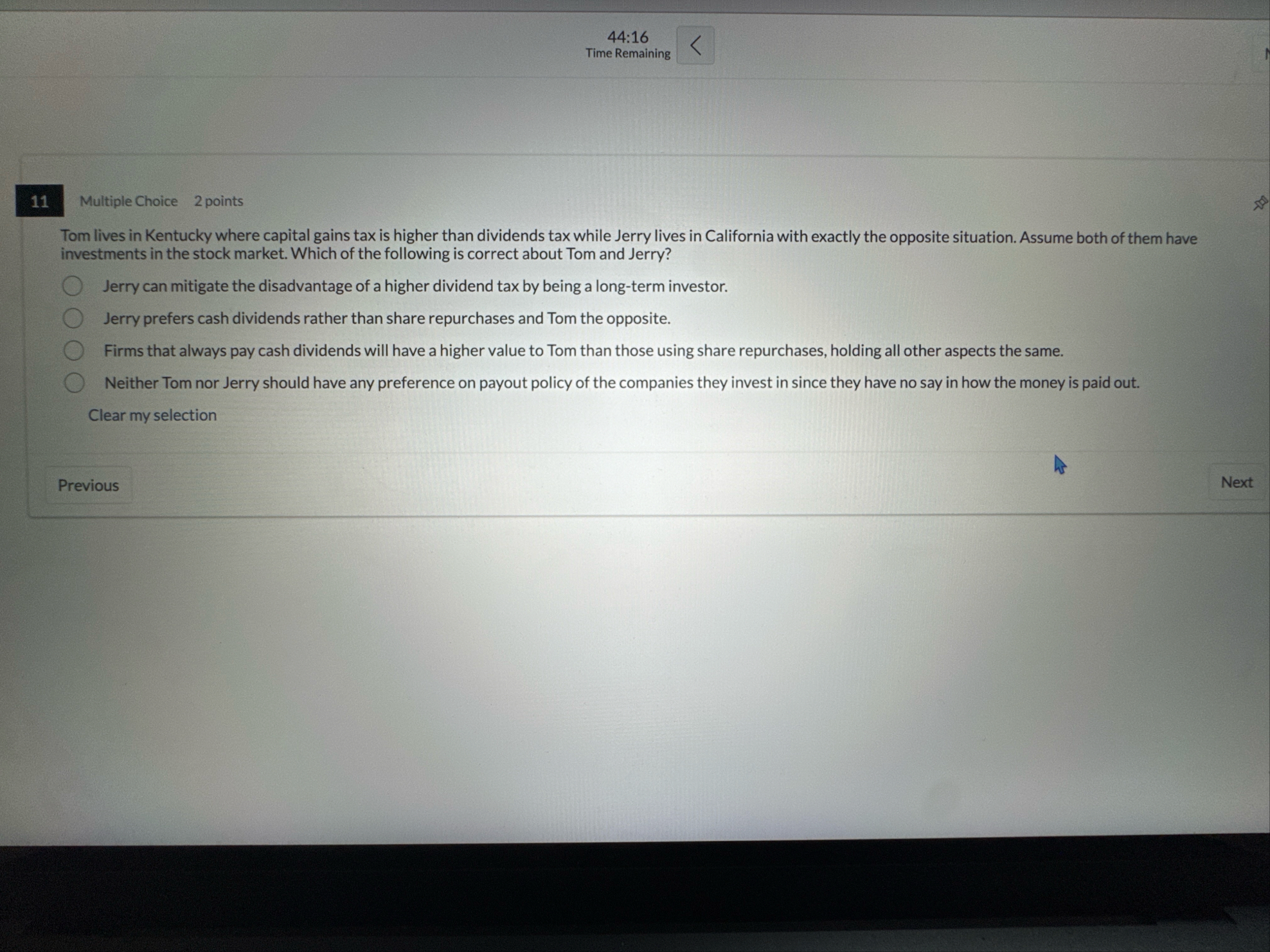 4 4 : 1 6 Time Remaining 1 1 Multiple Choice 2