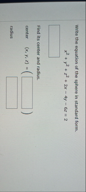 Write the equation of the sphere in standard