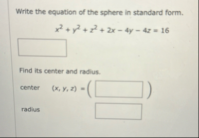 Write the equation of the sphere in standard