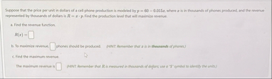 Suppose that the price per unit in e clars of a
