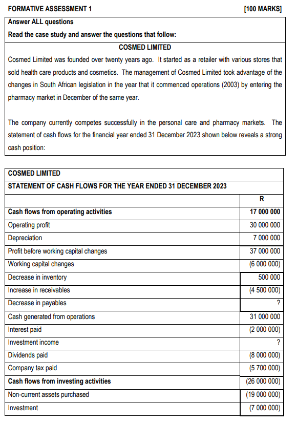 FORMATIVE ASSESSMENT 1 [ 1 0 0 MARKS ] \ begin {