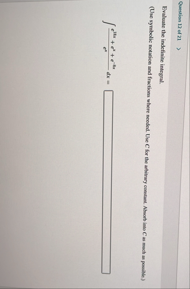 Question 1 2 of 2 1 Evaluate the indefinite