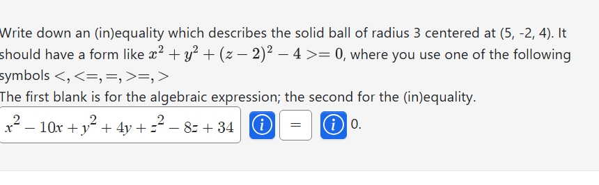 Write down a n ( i n ) e q u a l i t y which