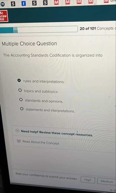 IIII 2 0 of 1 0 1 Concepts Multiple Choice