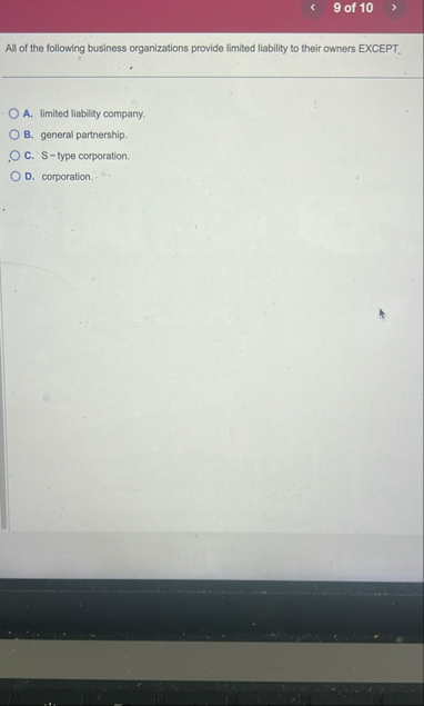 9 of 1 0 All of the following business