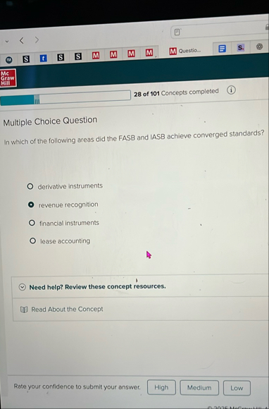 2 8 of 1 0 1 Concepts completed Multiple Choice